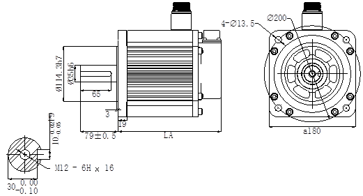Размеры серводвигателя MS6H-180CM15B2-43P0